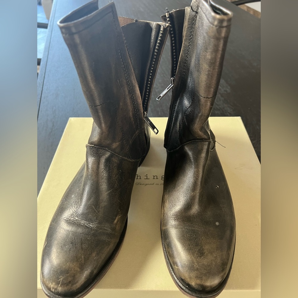 Hinge Washed Black Leather Boots Classic Mid-Calf Design | Double zippers